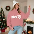 thumbnail image 5 of larppty Women's Christmas Turtleneck Sweater - Long Sleeve Letter Embroidery Loose Knit Pullover（Pink，L）, 5 of 9