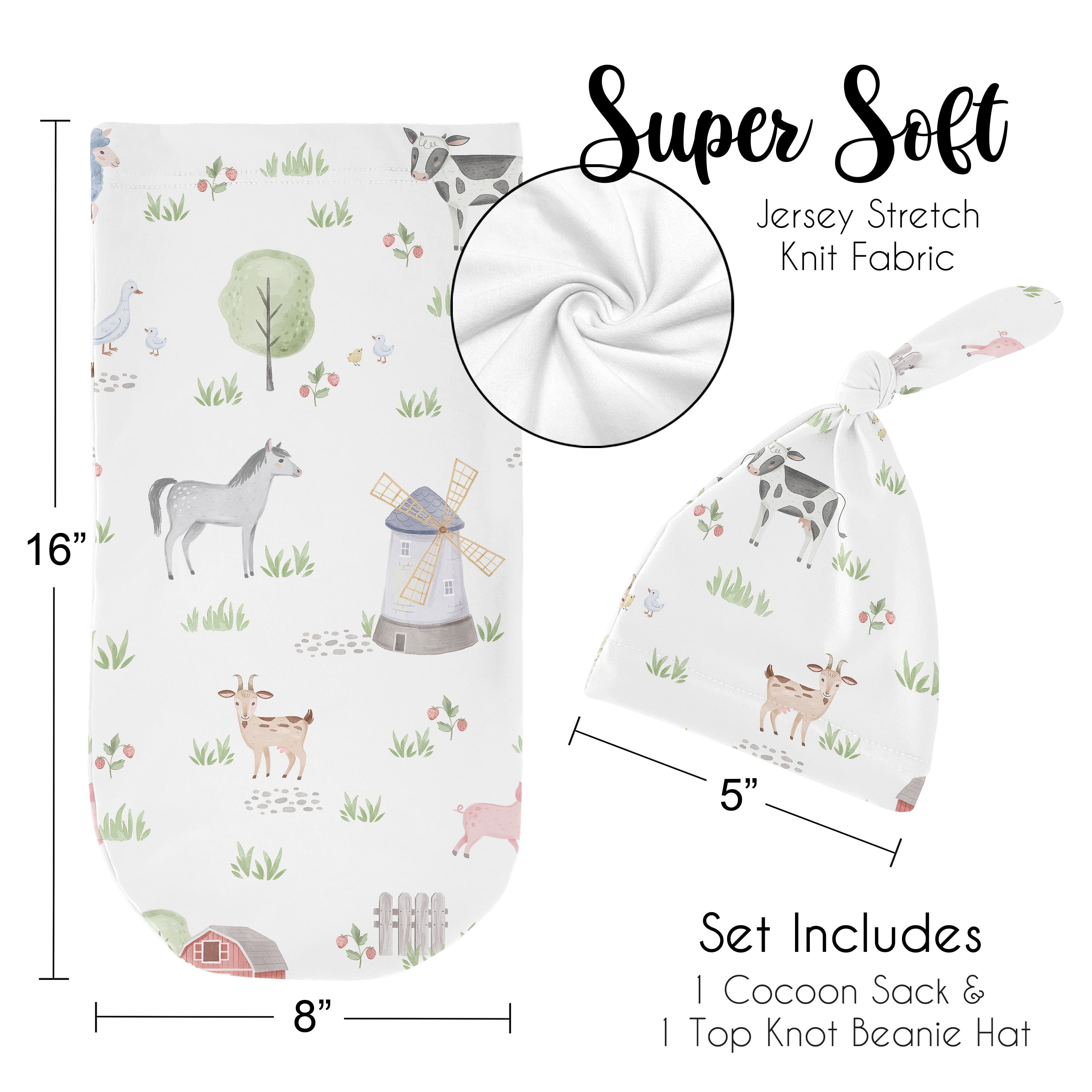 Farm Animals Baby Cocoon and Beanie Hat Sleep Sack Set by Sweet JoJo Designs