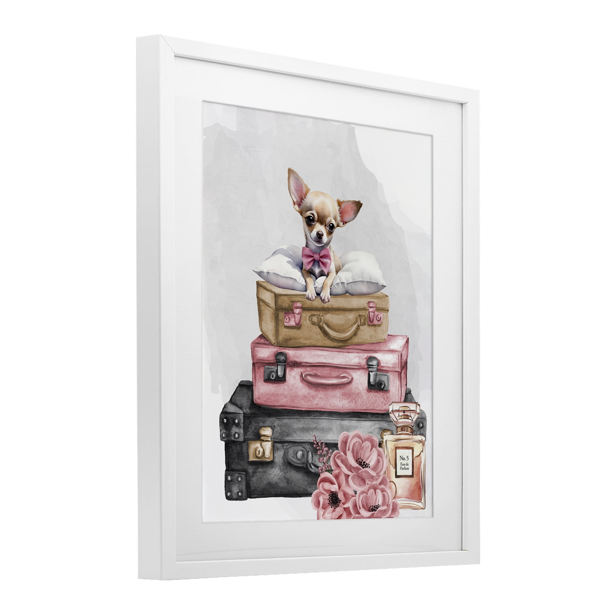 Stupell Industries Trendy Pup Travel White Framed Print Under Glass, design by Kim Allen