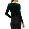 thumbnail image 3 of INSPIRE CHIC Women's Velvet Long Sleeves Square Neck Cropped Blouse, 3 of 5