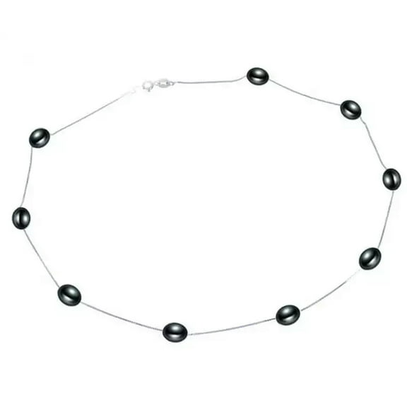 EOEMY Real 925 Sterling Silver 7-8mm Natural Black Freshwater Pearl Necklace 18"