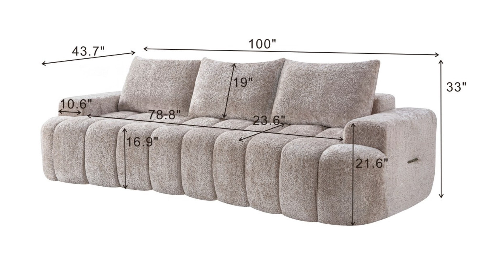 AENKYO 100" Curved Cloud Boucle Sofa, Modern 3-Seater Sculptural Couch, No Assembly, Oatmeal Beige
