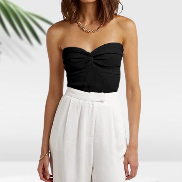 Top Bandeau plisado para mujer Top elegante de punto con nudo torcido ropa de calle de verano Hugtrwg Para estrenar