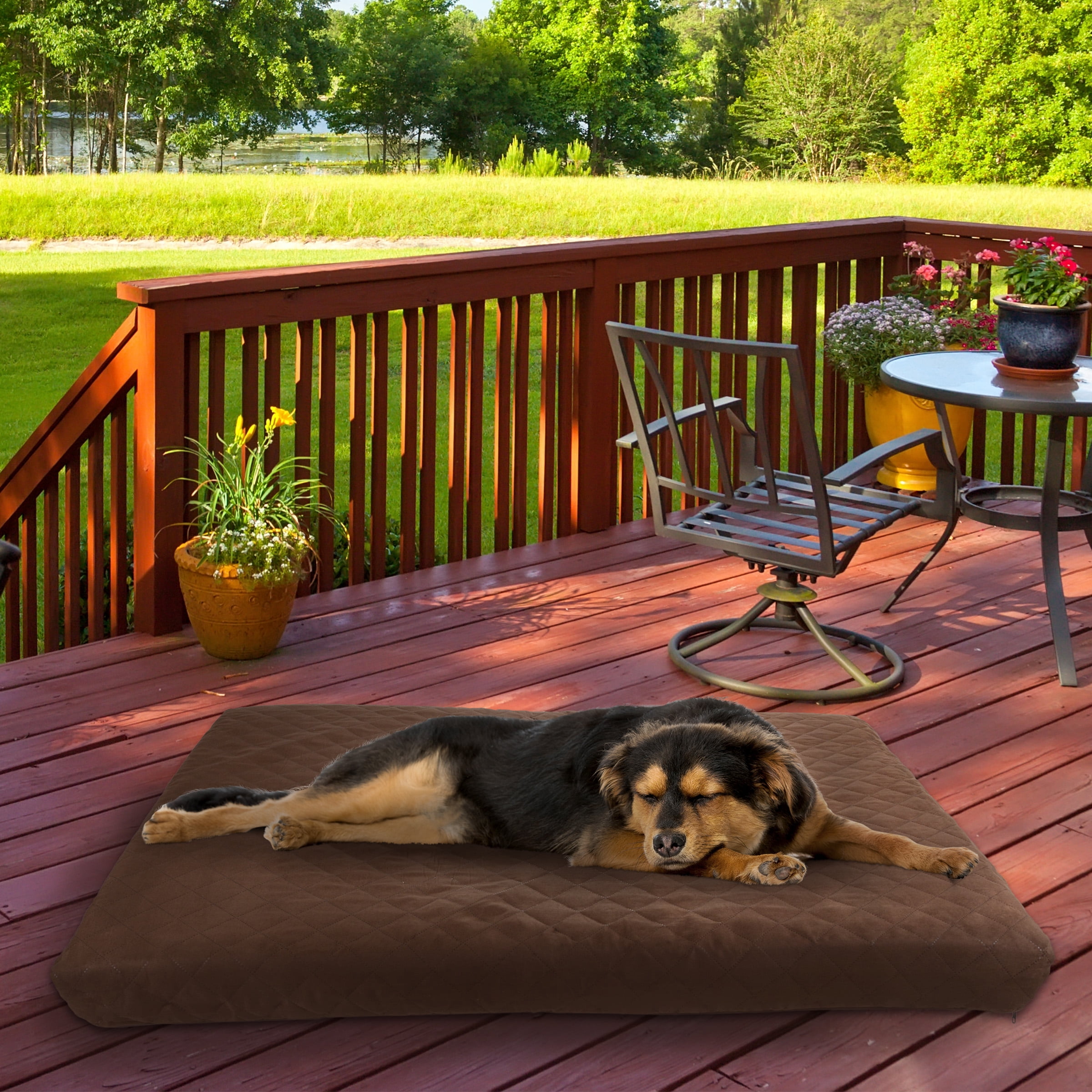 Waterproof Memory Foam Pet Bed- Indoor/Outdoor Dog Bed with Water Resistant Non Slip Bottom and Removeable Washable Cover, 44 x 35 by PETMAKER -Brown