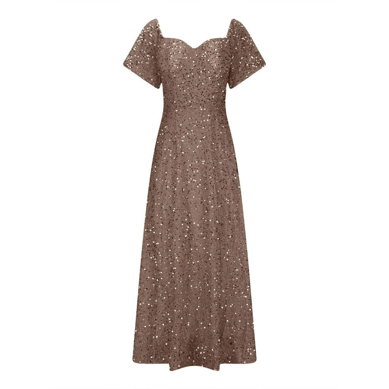 qolati Sparkly Sequin Prom Dresses for Women Ruffled Short Sleeve  Sweethearts Neckline Long Dress Pleated Formal Dress Maxi Homecoming Dress  Khaki XXL Holiday Outfits - Walmart.com