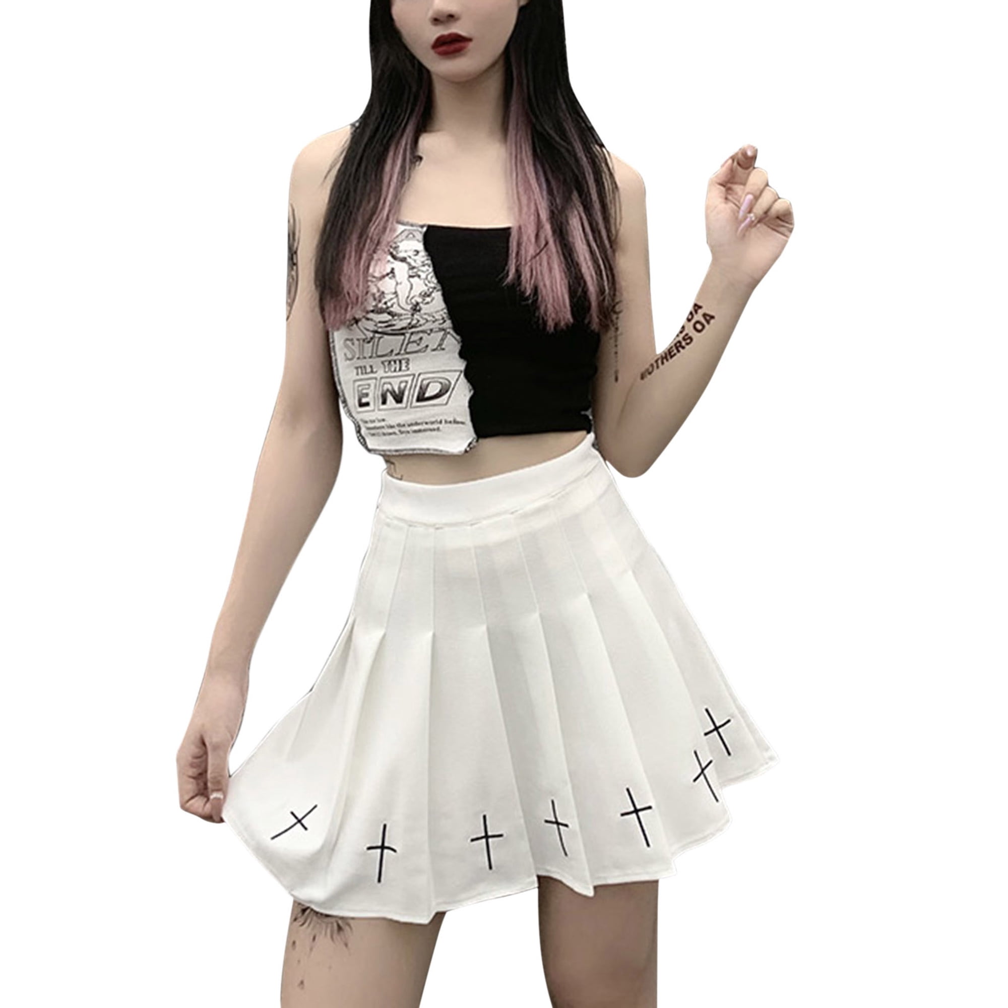 Layered Skater Skirt Sims ZAXARRA Women High Waist Gothic Punk