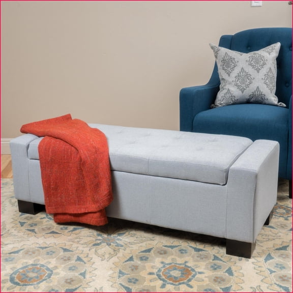 Contemporary Storage Ottoman, Tufted Fabric | 50.25” W x 20” D x 16.75” H | Light Grey