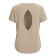thumbnail image 6 of Inverlee Womens Open Back Athletic T-Shirts Short Sleeve Crewneck Workout Tops Breathable Moisture-Wicking Fabric Tees Gym Running Yoga Activewear Beige M, 6 of 9