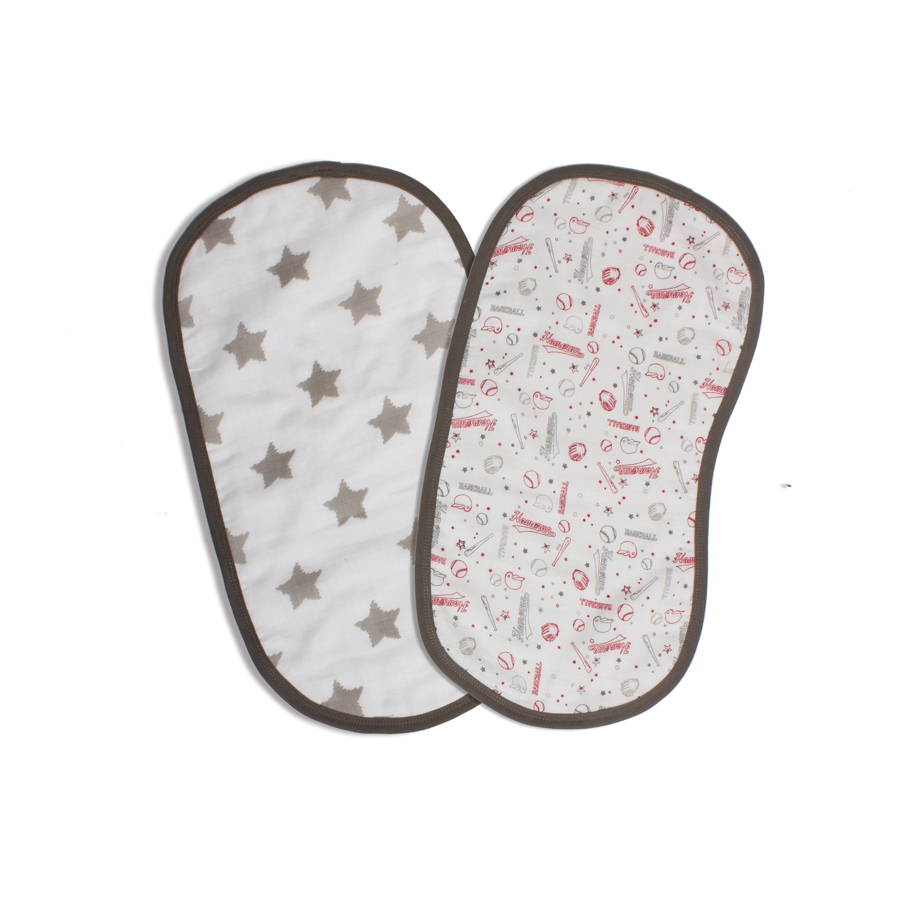 Bacati - Muslin 4 pack Bibs/Burp Cloths Sports Baseball Boys Red Gray