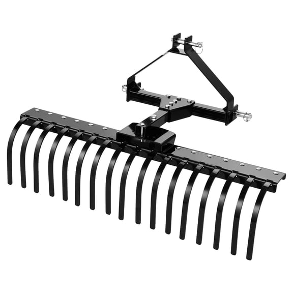 KFFKFF 50-Inch Landscape Rake, 3-Point Tow-Behind Design with 17 Steel Tines, Compatible with Category 1 Tractors, Adjustable Angles, Durable Lawn Rake for Grass, Branches, and Debris