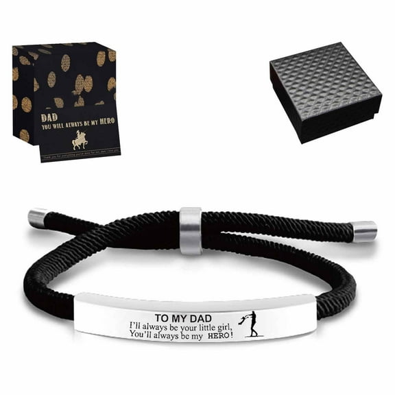 Dad Braided Bracelets Father's Day Gifts from Son Daughter Stainless Steel Engraved Adjusted Braided Bracelets Birthday Christmas Presents for Papa Daddy-TO MY DAD Black 01