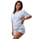 thumbnail image 1 of Conjunto de Pijama Informal Holgado con Ribete de Encaje para Mujer, 2 Piezas, Camiseta de Corta con Cuello Redondo y Pantalones Cortos, Azul XL, 1 of 10