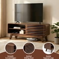 thumbnail image 3 of TV Stand with Storage, Entertainment Center with Slatted Sliding Door, Mid Century Modern TV Stand, Farmhouse Media Console for Living Room (Walnut, 46"), 3 of 11