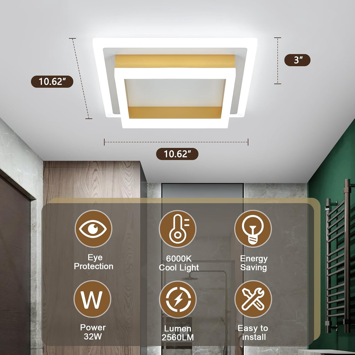 32W Flush Mount Modern LED Ceiling Lights, White Small Hallway Ceiling Light, Cool White 6000K Acrylic LED Ceiling Light Fixtures, Close to Ceiling Lights for Bedroom Dining Room Kitchen Bathroom