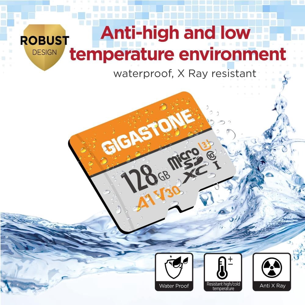 Gigastone 128GB Micro SD Card, 4K Video Pro, GoPro, Surveillance, Security Camera, Action Camera, Drone, 95MB/s MicoSDXC Memory Card UHS-I V30 Class 10 GS-2IN1600X128GBBK-B