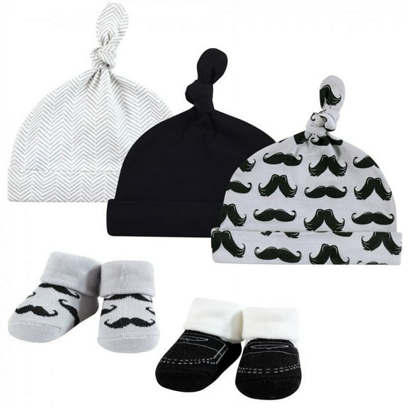 Hudson Baby Infant Boy Cap and Socks Set, Mustache, 0-9 Months