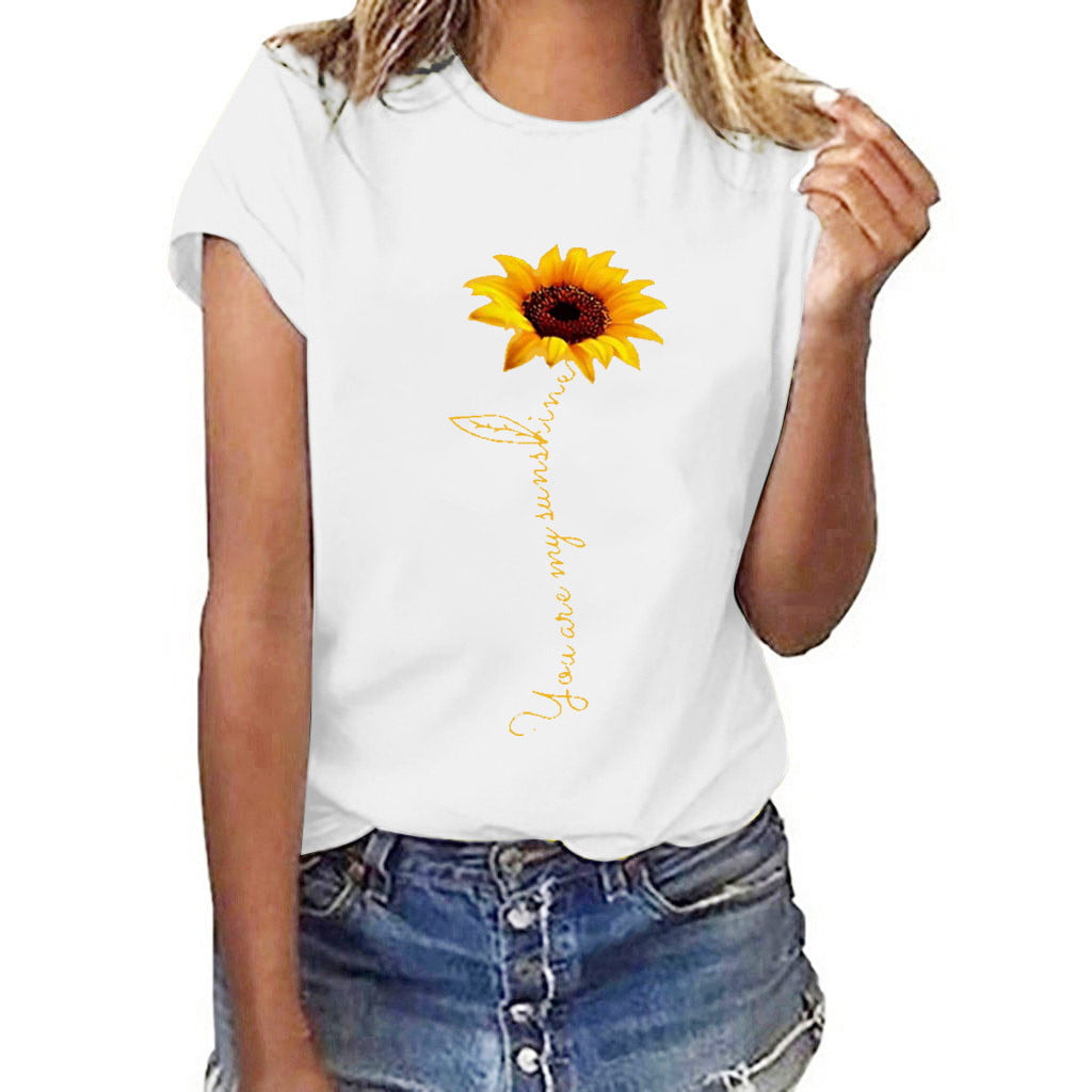 Sunflower T-Shirt for Women Plus Size Short Sleeved Sleeveless Blouse Tops Tank