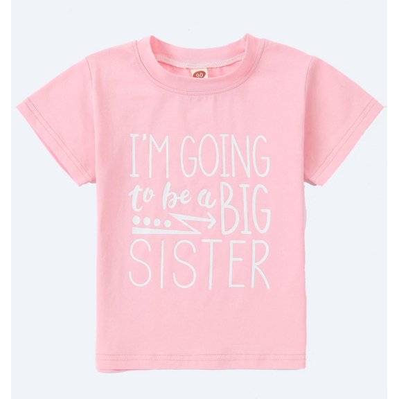 Big Sister Announcement T Shirt Toddler Baby Girls Birthday Tees Kids Short Sleeve Summer Tops (Unique pink, 2T)