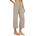 thumbnail image 5 of QATAINLAV Linen Capri Pants for Women Loose Wide Leg Capris Pant Summer Boho Dressy Casual Elastic Waist Beach Trousers with Pockets Khaki L, 5 of 9