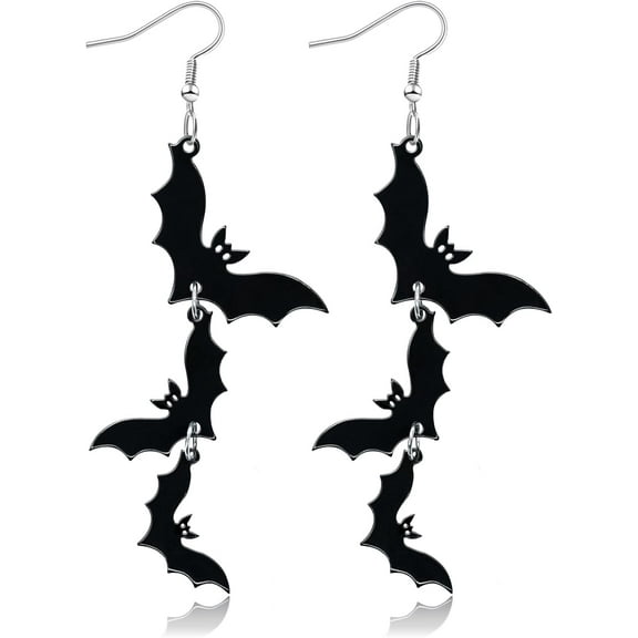 Acrylic Halloween Earrings Black Skull Bat Drop Dangle Earrings for Women Fun Cute Spooky Halloween Holiday Costume Jewelry