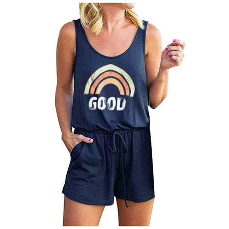 

Jumpsuits Bodysuit For Women Sleeveless Pocket Round Jumpsuit Print Fashion Women Casual Neck Belted Jumpsuits For Women Plus Size Lingerie For Women Underwear Pajamas For Women