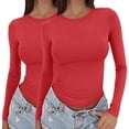 thumbnail image 2 of Long Sleeve Shirts for Women Outdoor Sports Basic Round Neck Slim Long Sleeve Knit Sweater Tops, 2 of 6
