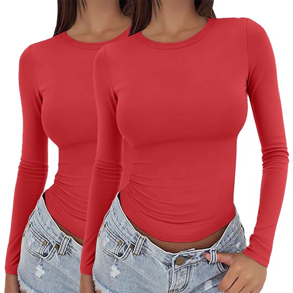 Long Sleeve Shirts for Women Women's Long Sleeved Round Neck Slim Bottom Sweater 2025 Basic Clothing For Outdoor Wear Sports Top O