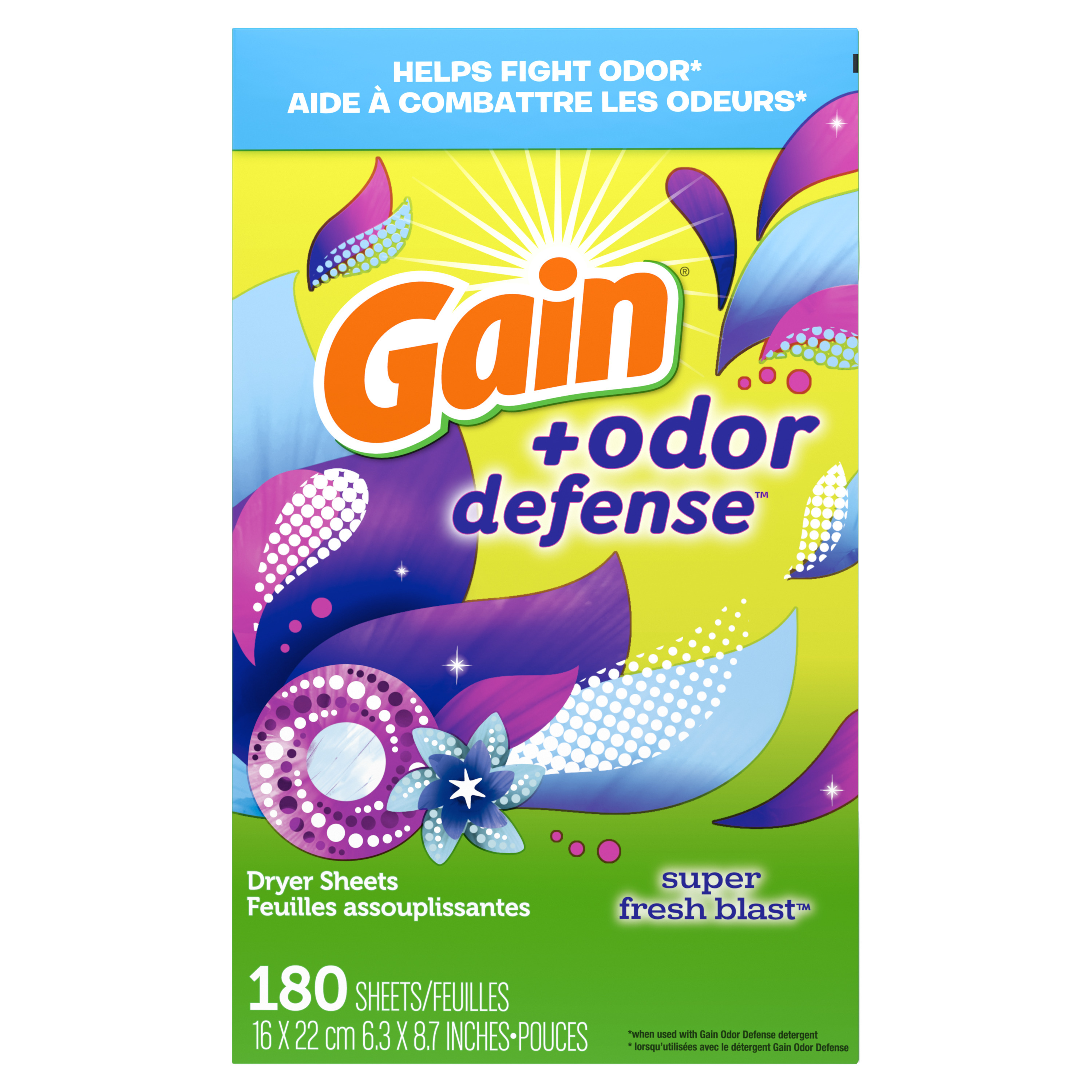 Buy Gain + Odor Defense Dryer Sheets, Super Fresh Blast Scent, 180 Ct