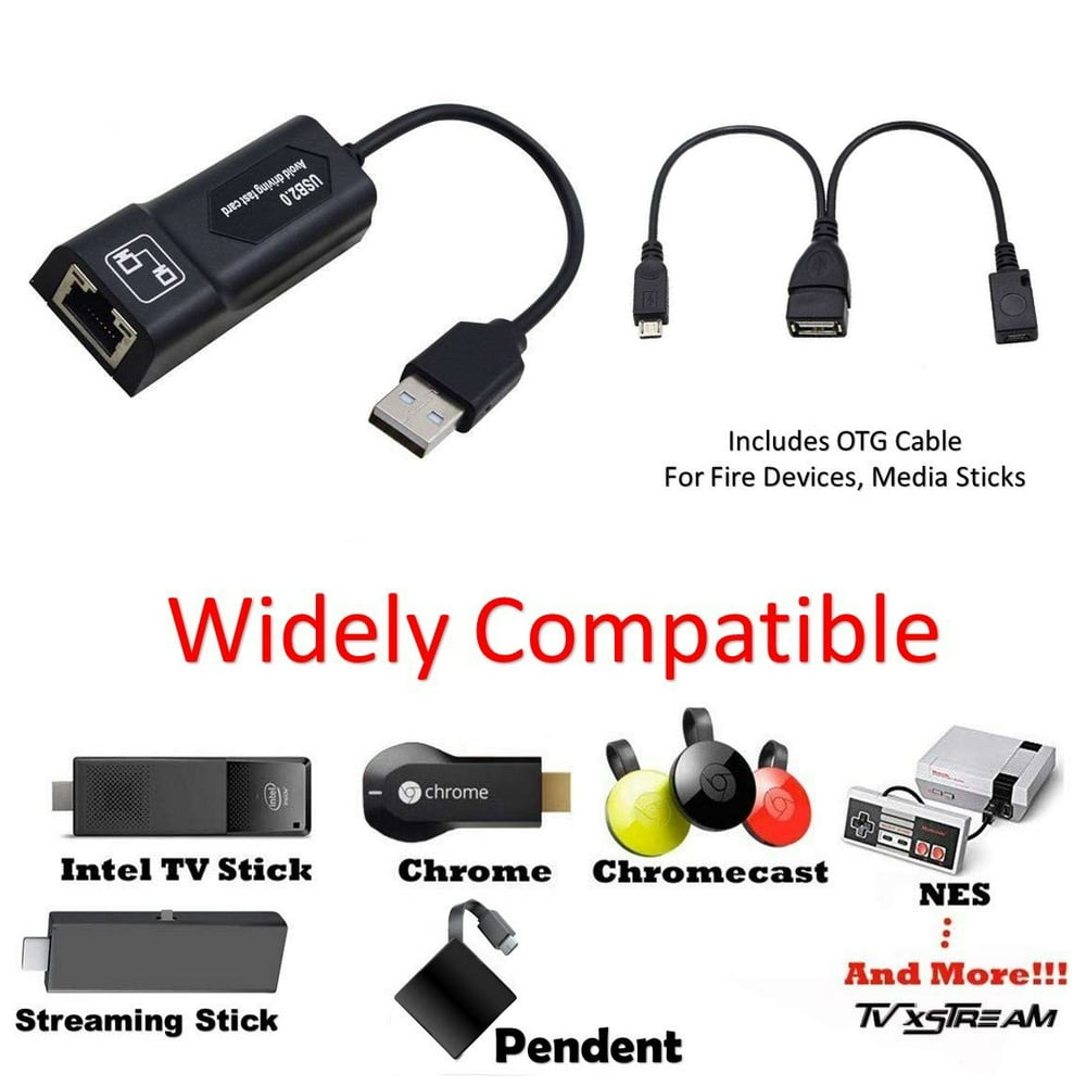 Adapter for CHROMECAST and FIRE Stick, Micro USB 2.0 to RJ45