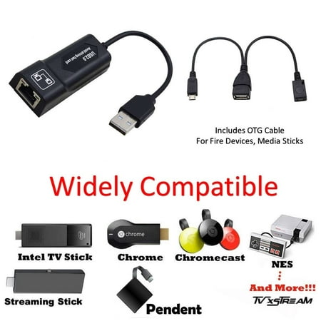 Ethernet Adapter for CHROMECAST and FIRE Stick, Micro USB to RJ45 Ethernet Adapter with