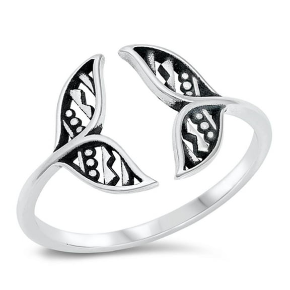 Bali Double Open Whale Tail Adjustable Ring .925 Sterling Silver Band Jewelry Female Male Size 9