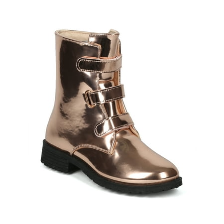 New Women Leatherette Hook and Loop Combat Boot - 17998 By Yoki Collection
