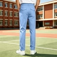 thumbnail image 4 of Kids School Uniform Pants Boys's Straight Chino Pants Classic Flat Front 5-15Y Solid Color Button Zip Trousers with Pockets Back to School Casual Daily Wear Kids Pants, 4 of 9