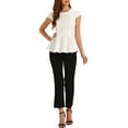 thumbnail image 2 of INSPIRE CHIC Women's Peplum Tops Cap Sleeve Round Neck Solid Color Blouses XL White, 2 of 5