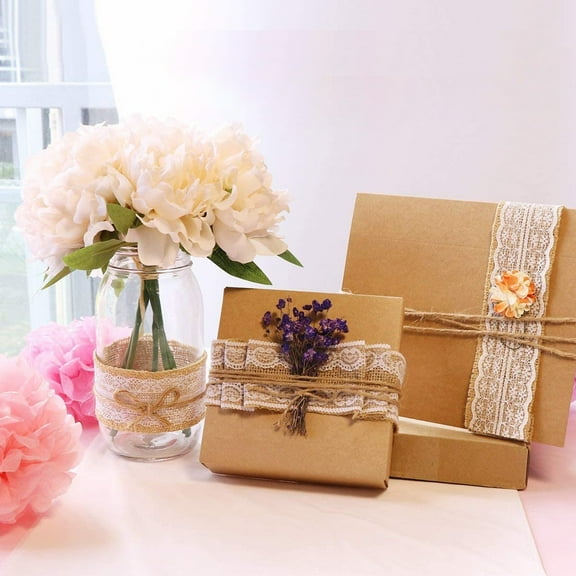 LEORX Craft Linen Roll with Lace Design Khaki Color for Party and Wedding Decoration
