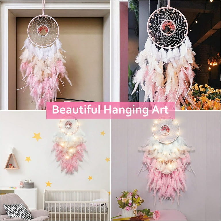 Tree of Life LED Dream Catcher, Handmade Feather Dreamcatcher Wall Hanging  Boho Decor for Kids Girls Bedroom Living Room Wedding Decorations Home  Ornament Birthday Craft Gift, Pink 