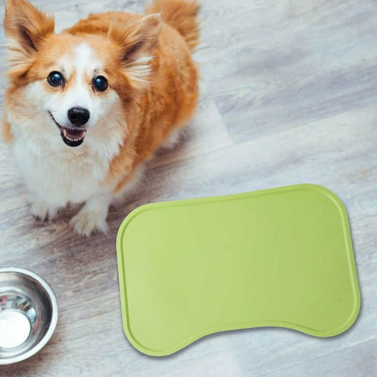 Pet Dog Food Mat Feeding Mat Placemat Water Fountain Mat with Raised Edges Cat Dish Tray Waterproof Pad Puppy Supplies Green
