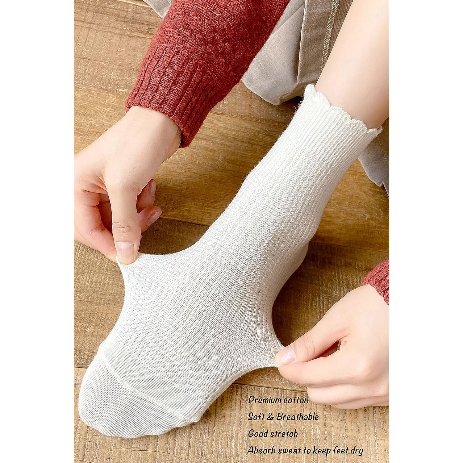 Holzlrgus Women Cute Ruffle Frilly Aesthetic Ankle Socks Flower Embroidery Turn Cuff Crew Cotton Socks Teen Girls