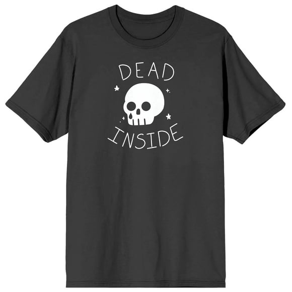 Halloween Cartoon Skull Dead Inside Men's Charcoal Graphic Tee-XXL