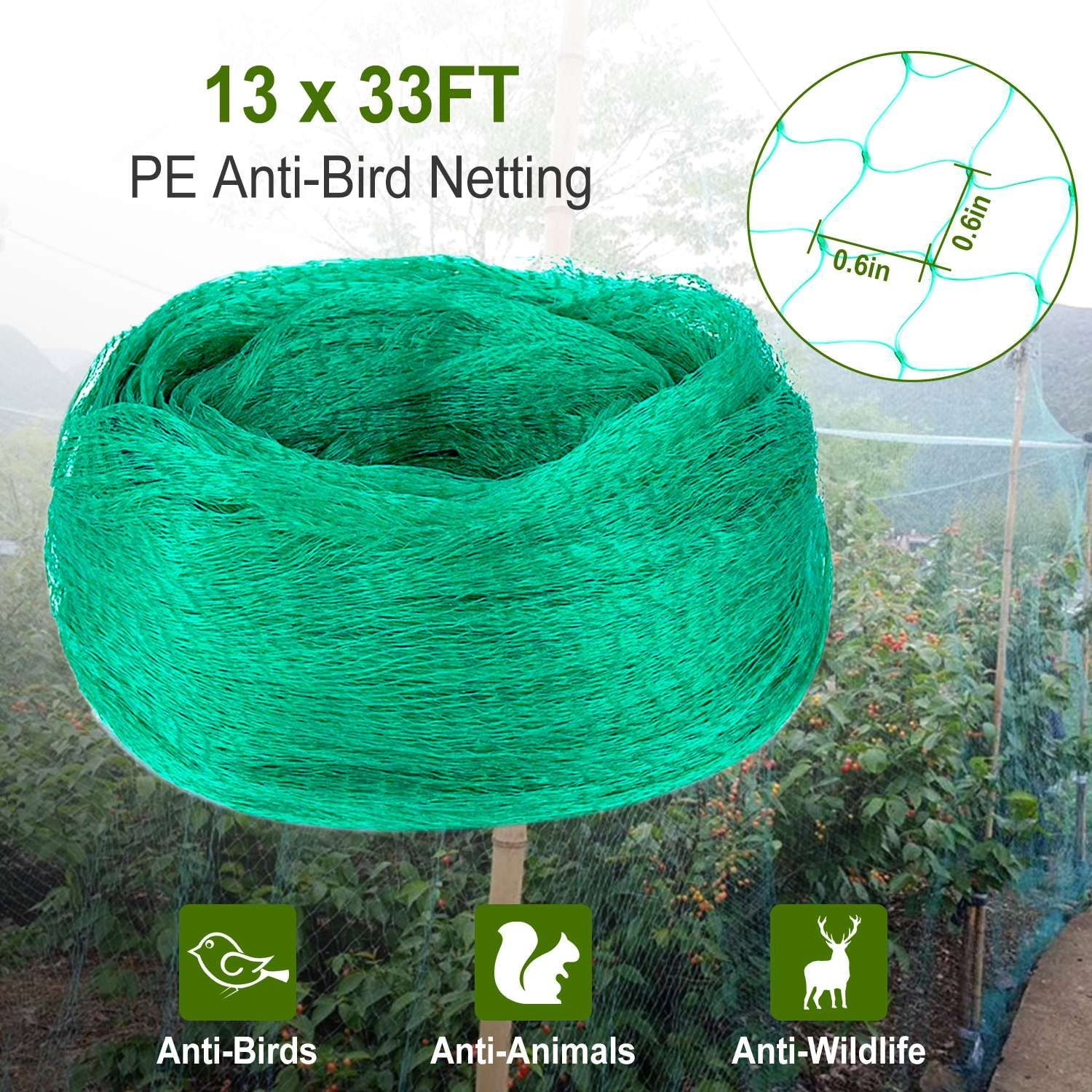 13x33ft Heavy-Duty PE Garden Netting, 430sqft Bird and Animal Protection, 0.6in x 0.6in Mesh, UV-Resistant, Multi-Purpose for Plants