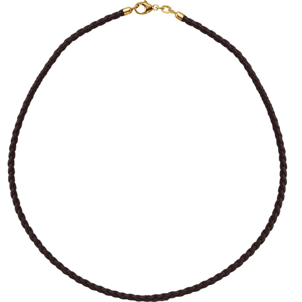 14k Yellow Gold Brwn Braided Leather Cord Necklace 18 In - 1.4 Grams