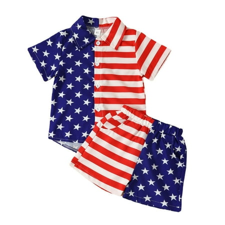 

Baby Boys Outfit Set Short Sleeve Independence Day Fourth Of July Star Striped Print T Shirt Tops And Shorts Child Kids Gentleman Outfits 2 Piece Sizes 18-24 Months