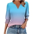 thumbnail image 2 of JTZGDY Blouses for Women Dressy Casual V Neck Boho Floral Printed 3/4 Smocked Cuff Sleeve Womens Tops Trendy Summer Graphic T-Shirts Sky Blue#02 L, 2 of 7