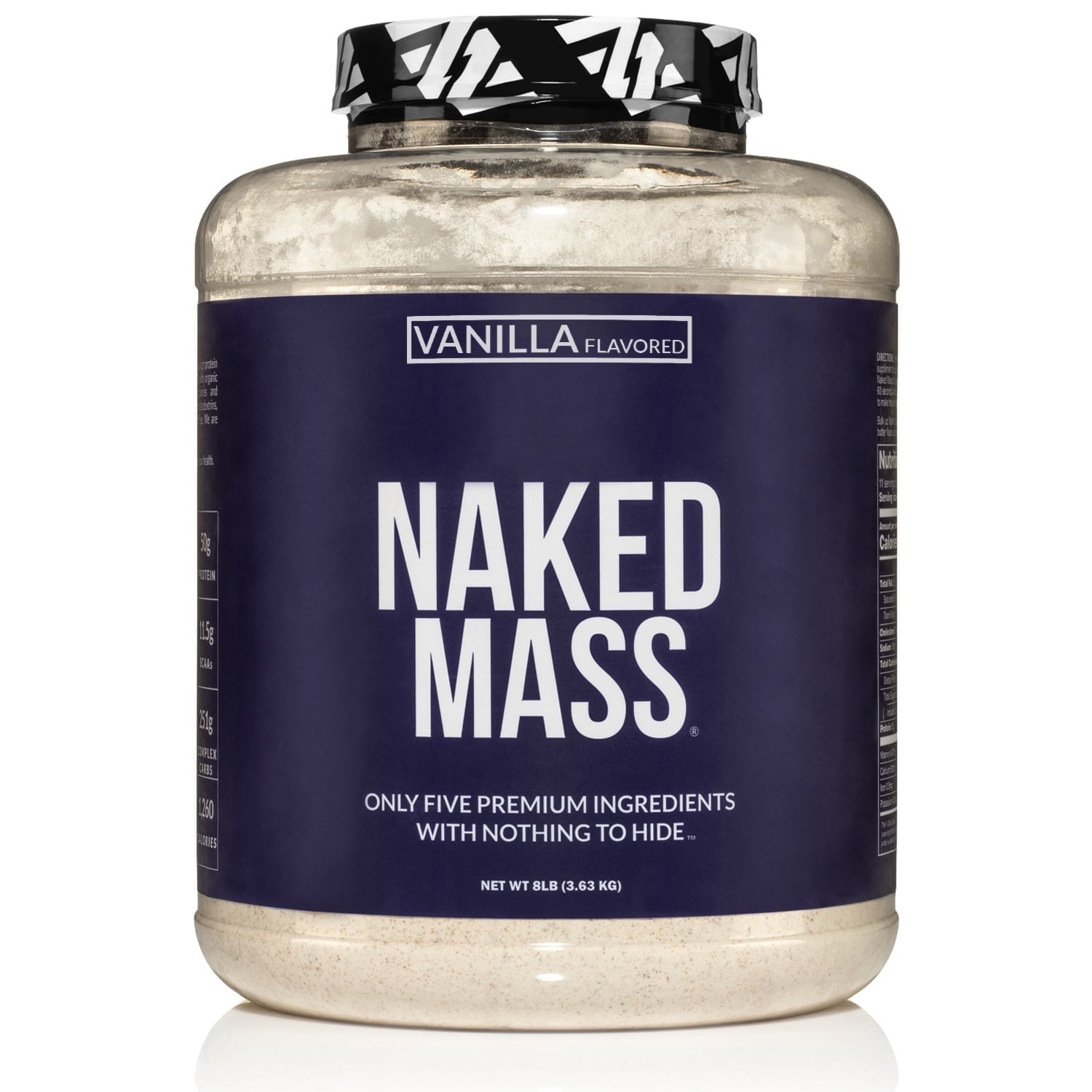 NAKED Vanilla Mass - All Natural Vanilla Weight Gainer Protein Powder - 8lb Bulk, GMO Free, Gluten Free & Soy Free, No Artificial Ingredients - 1,260 Calories - 11 Servings