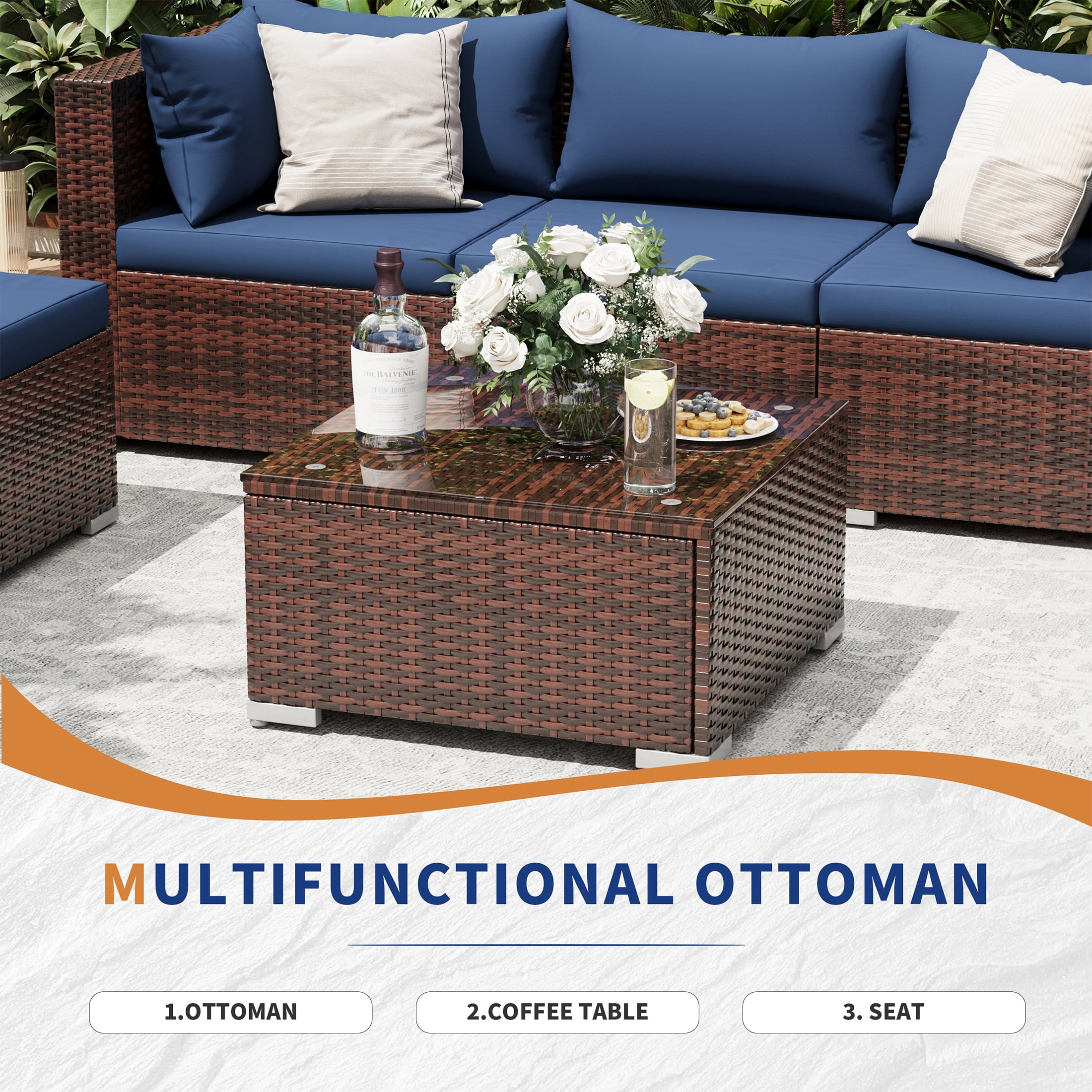 UDPATIO Patio Furniture Sets, Modular Rattan Outdoor Patio Sectional Furniture Sofa Set, Wicker Patio Conversation Set for Backyard,5PCS