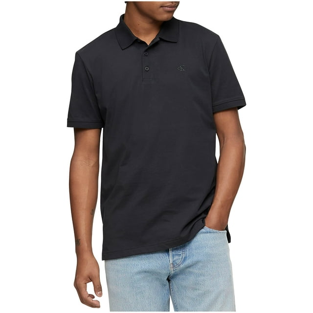 Calvin Klein Men's Smooth Cotton Monogram Logo Polo Shirt, Black Beauty, Medium