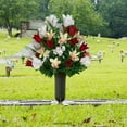 thumbnail image 2 of Sympathy Silks Artificial Cemetery Flowers Red Tulips/White Iris Bouquet with Vase, 2 of 7