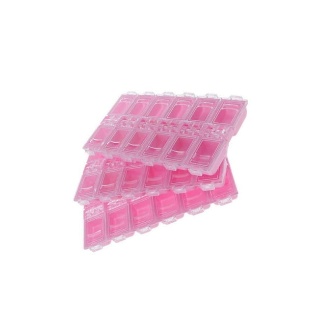 Boîte de Rangement en Plastique 3 Pcs 12 Compartiments pour Bijoux Objets Perles Rose