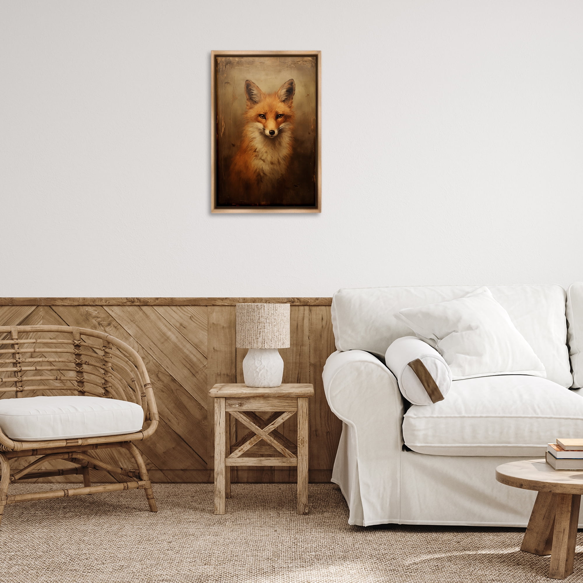 Stupell Industries Dark Fox Visage Animals & Insects Painting Brown Floater Framed Canvas Art Print Wall Art, 17 x 25