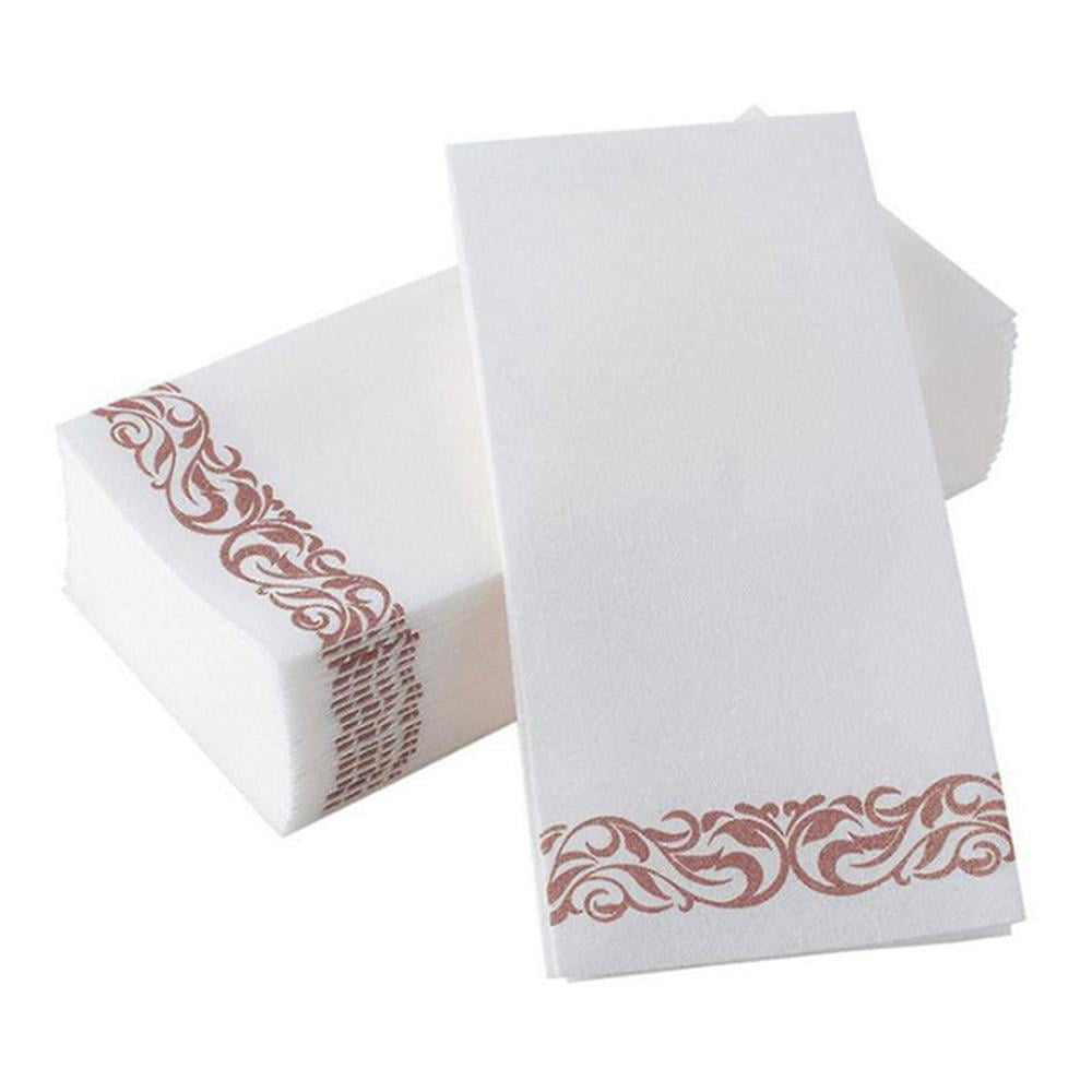 Weddings 200 Disposable Guest Towels Soft and Absorbent Linen-Feel Paper Hand Towels Durable Decorative Bathroom Hand Napkins Good for Kitchen Dinners or Events White and Gold Parties 